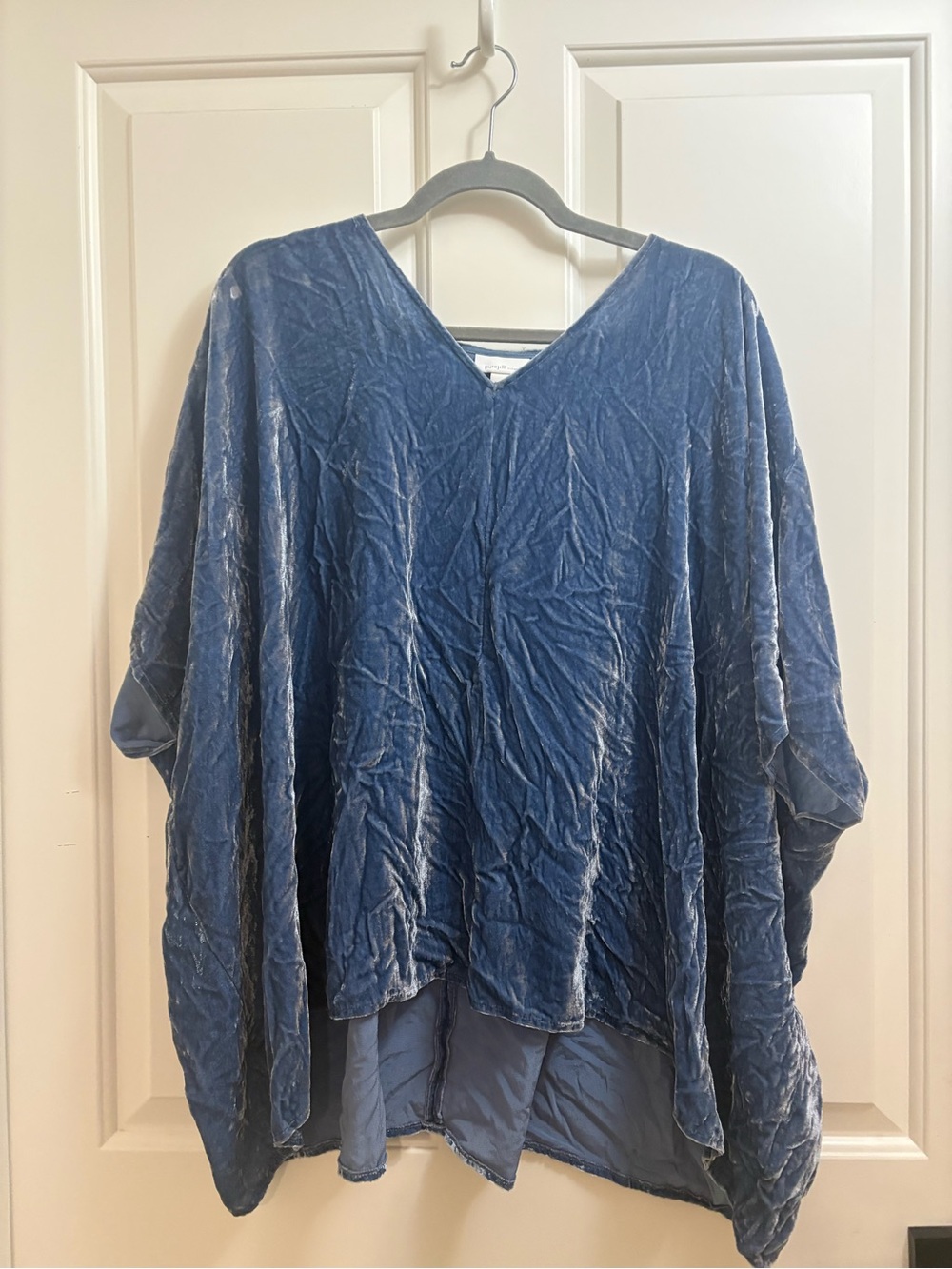 Oversized Velvet V-Neck Tunic in Washed Blue